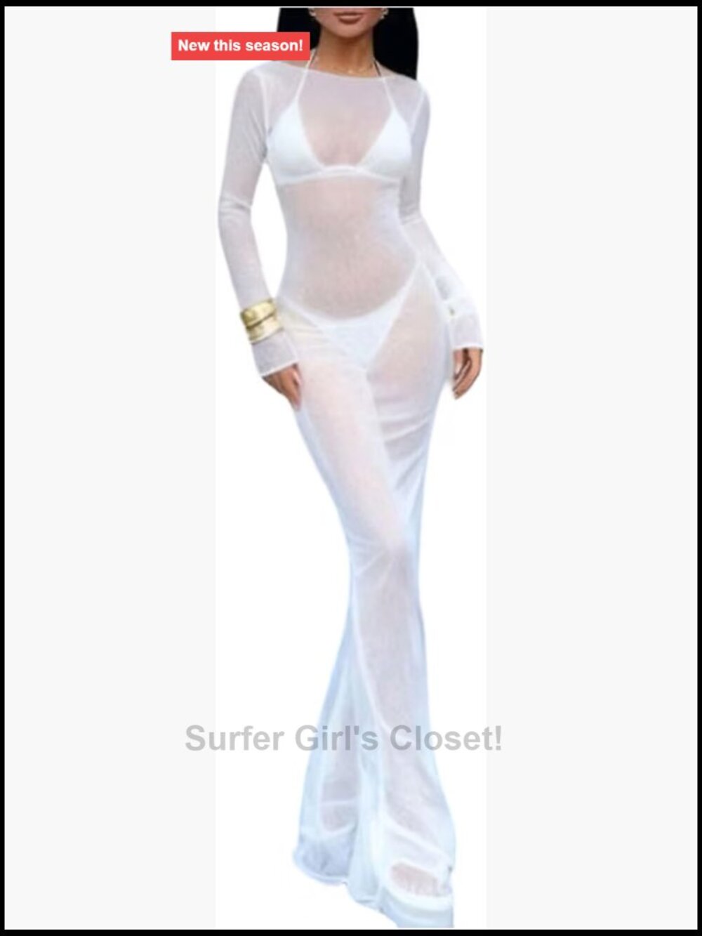 Sheer Mesh Maxi Dress Long Sleeve Bodycon Night Out